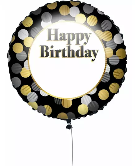 Černo-zlatý přizpůsobitelný balónek Happy Birthday 43 cm, image 2