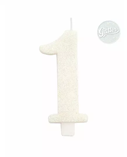 Bílá třpytivá číselná narozeninová svíčka 9,5 cm, Velikost: Číslo 7, image 2