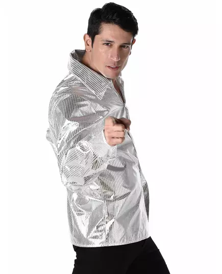 Stříbrná lesklá disco košile pro muže, Velikost: Medium, image 2