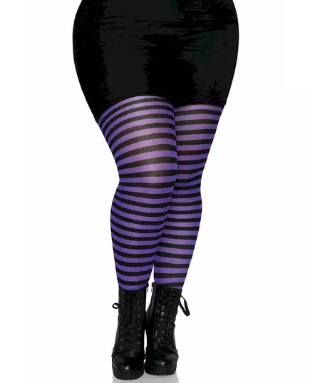 Plus size dámské černo-fialové pruhované punčochy, Velikost: XXX-Large/XXXX-Large (54-58)
