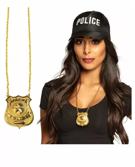 Kovový náhrdelník zlatý policejní odznak pro dospělé, image 2