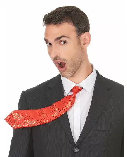 Červená flitrovaná kravata pro dospělé, image 2