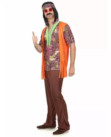 Růžovo-hnědý hippie kostým pro muže, image 2