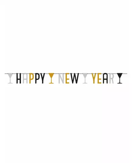 Girlanda Happy New Year stříbrná černá a zlatá, image 2