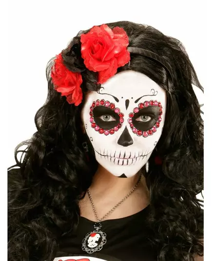 Červeno-černá květinová čelenka pro ženy, Day of the Dead, image 2