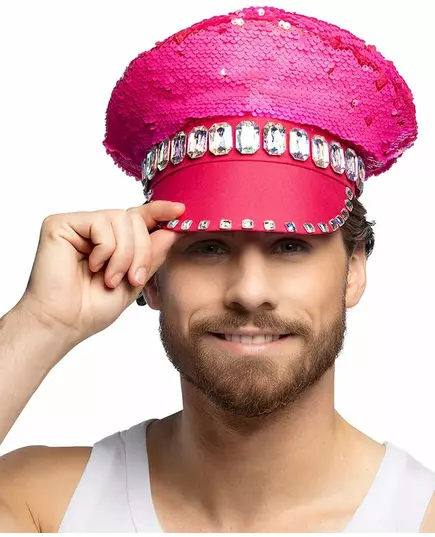 Neonově růžová oboustranná flitrová čepice pro dospělé, image 2