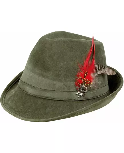 Bavorský klobouk khaki zelený s peřím pro dospělé, image 2