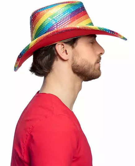 Duhový flitrový kovbojský klobouk pro dospělé, image 2