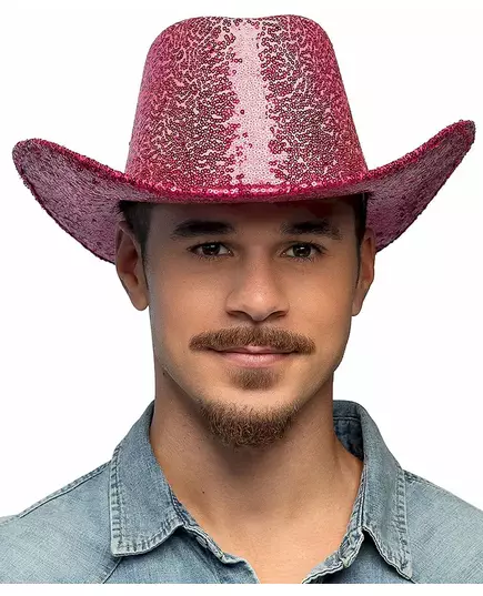 Fuchsiový flitrový kovbojský klobouk pro dospělé, image 2