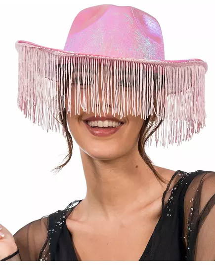 Růžový iridescentní kovbojský klobouk s třásněmi pro dospělé, image 2