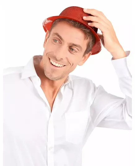Červený flitrovaný plastový buřinka pro dospělé, image 2
