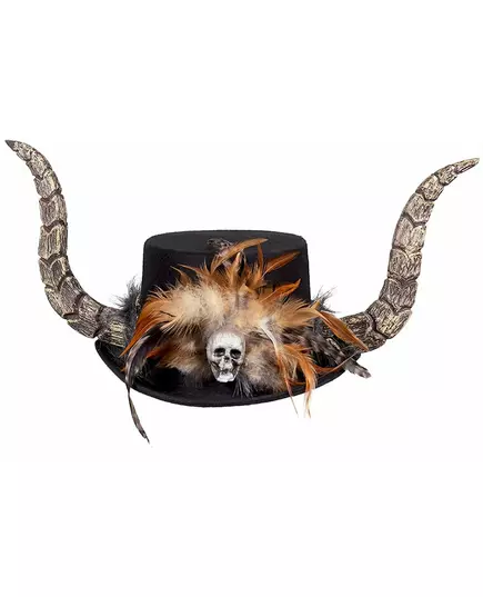 Voodoo klobouk s rohy a peřím pro dospělé, image 2