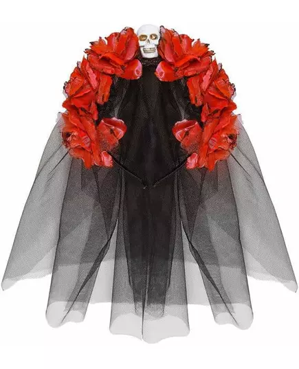 Květinová čelenka s lebkou (červená) pro ženy, Day of the Dead, image 2