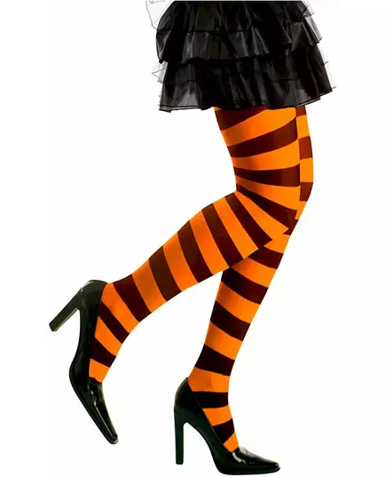 Oranžovo-černé pruhované punčochy pro dospělé, image 2