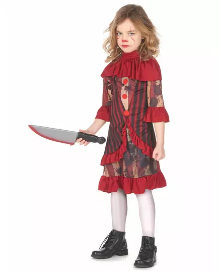 Červený děsivý klaun kostým pro dívky, Velikost: 10-12 let (130-140 cm), image 2