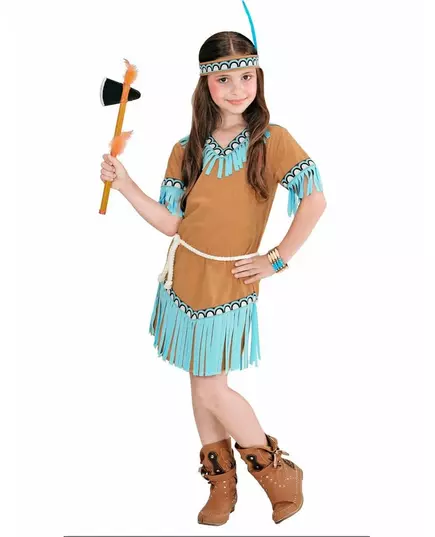 Malý hnědo-modrý indiánský kostým pro dívku, image 2