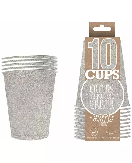 10 amerických třpytivých recyklovatelných stříbrných kartonových kelímků 53 cl, image 2