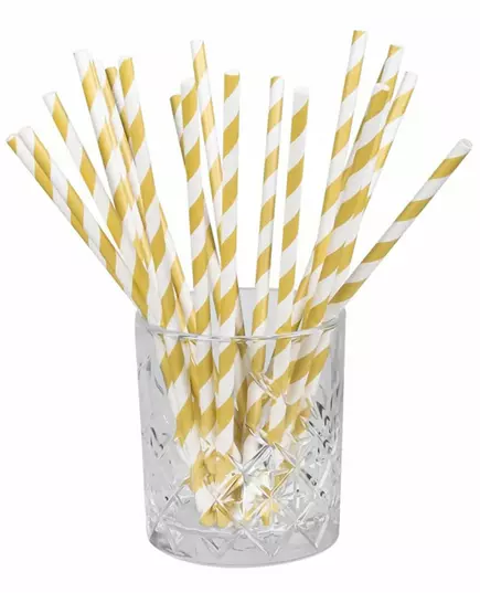 20 zlatých pruhovaných kartonových brček 20 cm, image 2