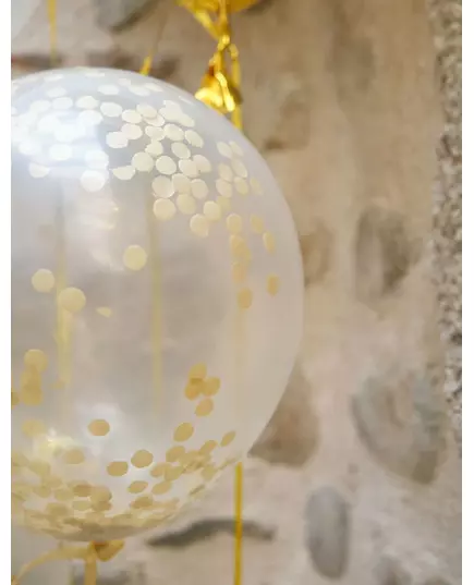 6 průhledných latexových balónků se zlatookrovým konfeti 30 cm, image 2