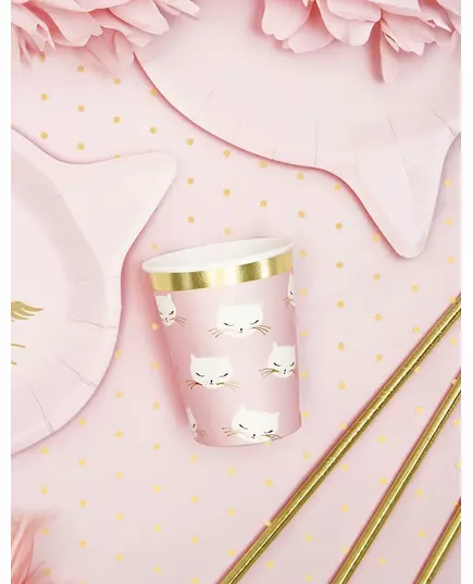 6 kartonových kelímků růžové a bílé kotě 200 ml, image 2