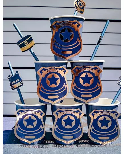 8 papírových kelímků policie navy/zlatá 255 ml, image 2