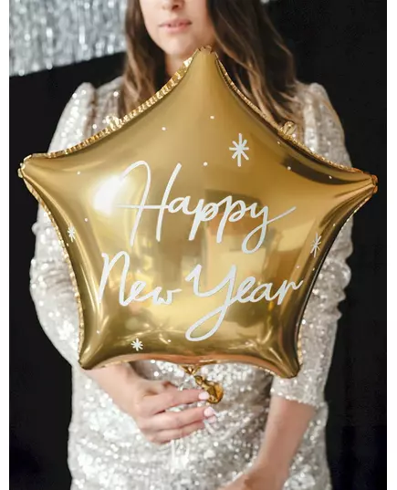 Fóliový balónek Happy New Year zlatá hvězda 50 cm, image 2