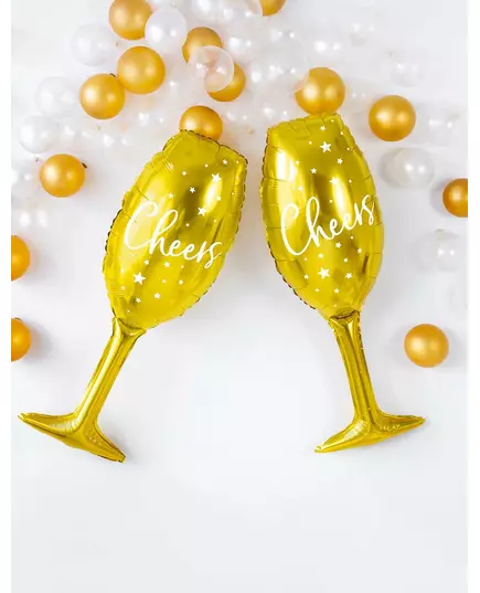 Fóliový balónek „Cheers“ sklenka zlatá 28 x 80 cm, image 2