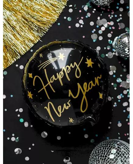 Černo-zlatý fóliový balónek Happy New Year 45 cm, image 2