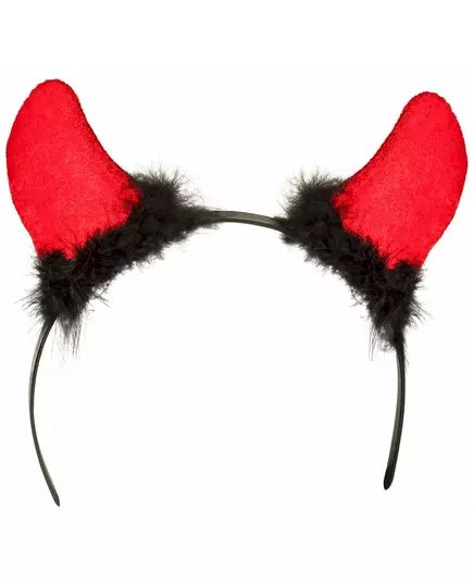 Červené čertí rohy s černým kožíškem pro dospělé Halloween, image 2