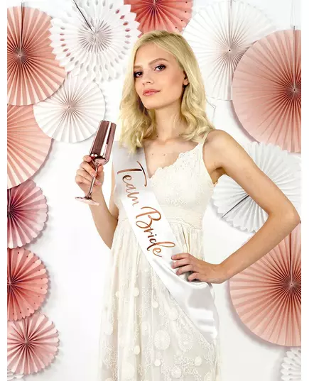 Saténová šerpa „Team bride“ bílá a rose gold 75 cm, image 2