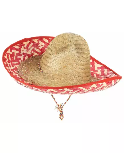 Mexické sombrero pro dospělé červené a slaměné, image 2
