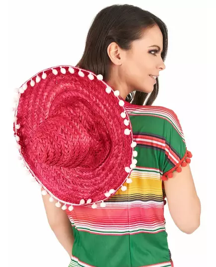 Červené sombrero s lemem z bambulí pro dospělé, image 2