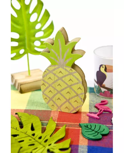 Dřevěná dekorace ananas žlutá a zelená 12 cm, image 2