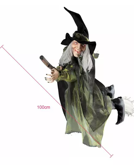 Dekorace létající čarodějnice na koštěti 100cm Halloween, image 2