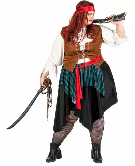 Dámský modro-černě pruhovaný pirátský kostým – plus size, image 2