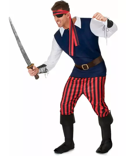 Červeno-černý pruhovaný pirátský kostým pro muže, Velikost: Large, image 2