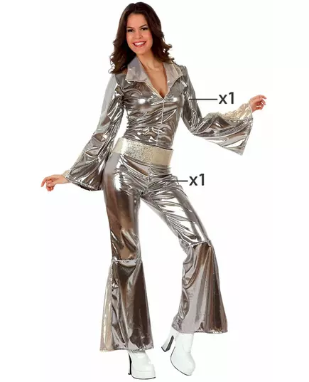 Stříbrný disco kostým pro ženy, Velikost: Medium/Large, image 2