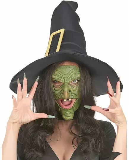 Půl latexová maska zelená čarodějnice (nos a brada) pro dospělé, image 2