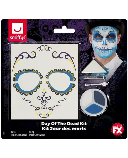 Sada líčení a tetování Dia de los Muertos modrá pro dospělé, image 2