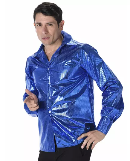 Modrá flitrovaná disco košile pro muže, Velikost: X-Large, image 2