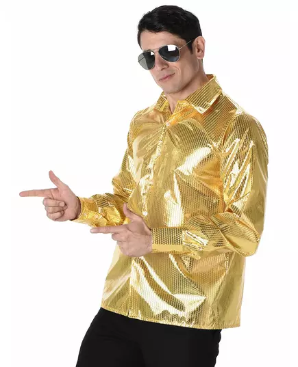 Zlatá flitrovaná disco košile pro muže, Velikost: Small, image 2