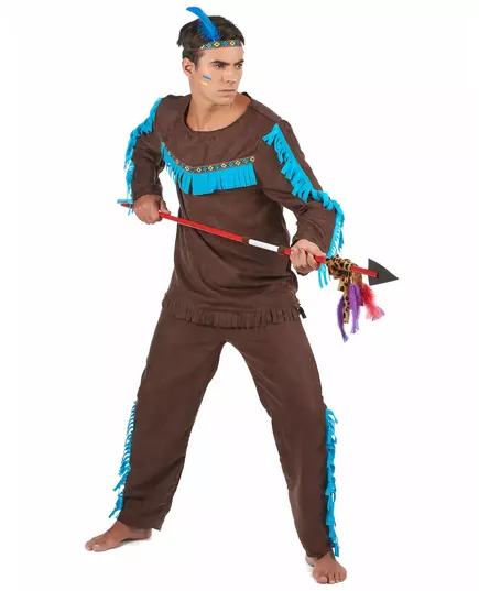 Hnědo-modrý indiánský kostým pro muže, Velikost: L, image 2
