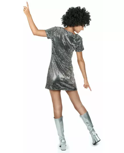 Stříbrné disco šaty – kostým pro ženy, Velikost: Large, image 3