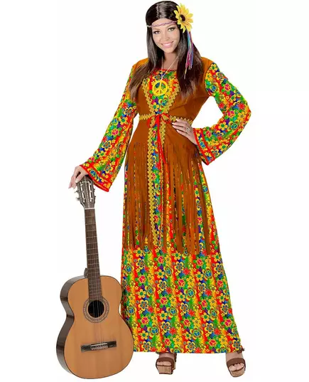 Dámský hippie kostým s třásněmi – dlouhé šaty, Velikost: Large, image 3