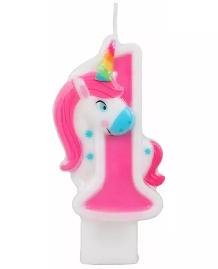 Růžová číselná svíčka jednorožec 14 cm, Velikost: 6, image 3