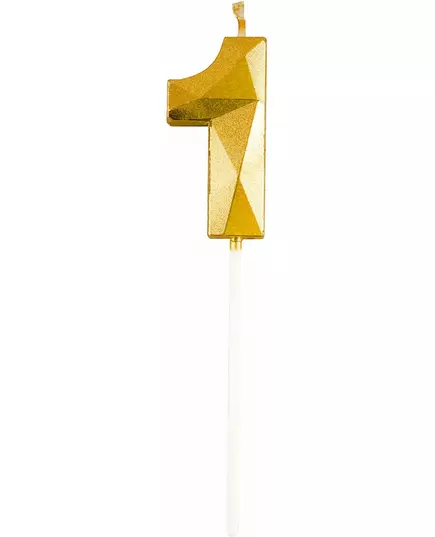 Zlatá číselná svíčka s diamantovým efektem 5 cm, Velikost: 5, image 3
