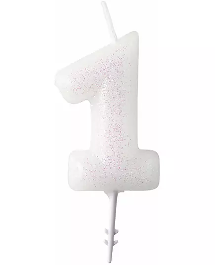 Bílá třpytivá číselná svíčka 6,5 cm, Velikost: 2, image 3