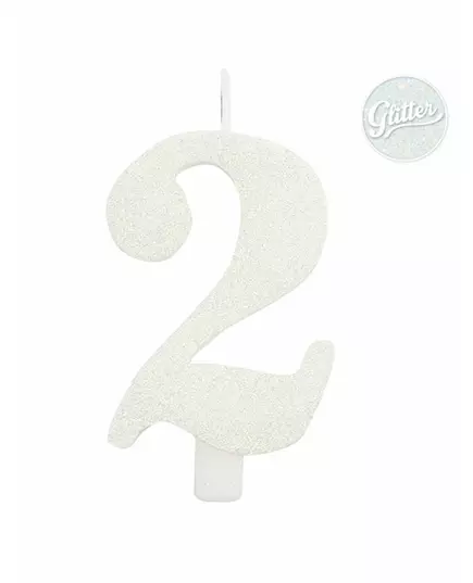 Bílá třpytivá číselná narozeninová svíčka 9,5 cm, Velikost: 8, image 3