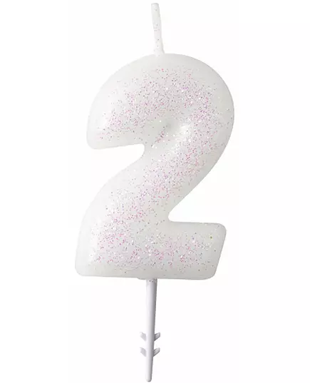 Bílá třpytivá číselná svíčka 6,5 cm, Velikost: 2, image 4