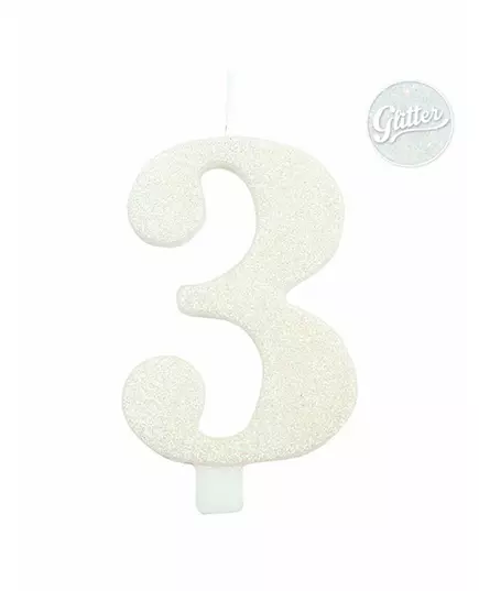 Bílá třpytivá číselná narozeninová svíčka 9,5 cm, Velikost: 8, image 4